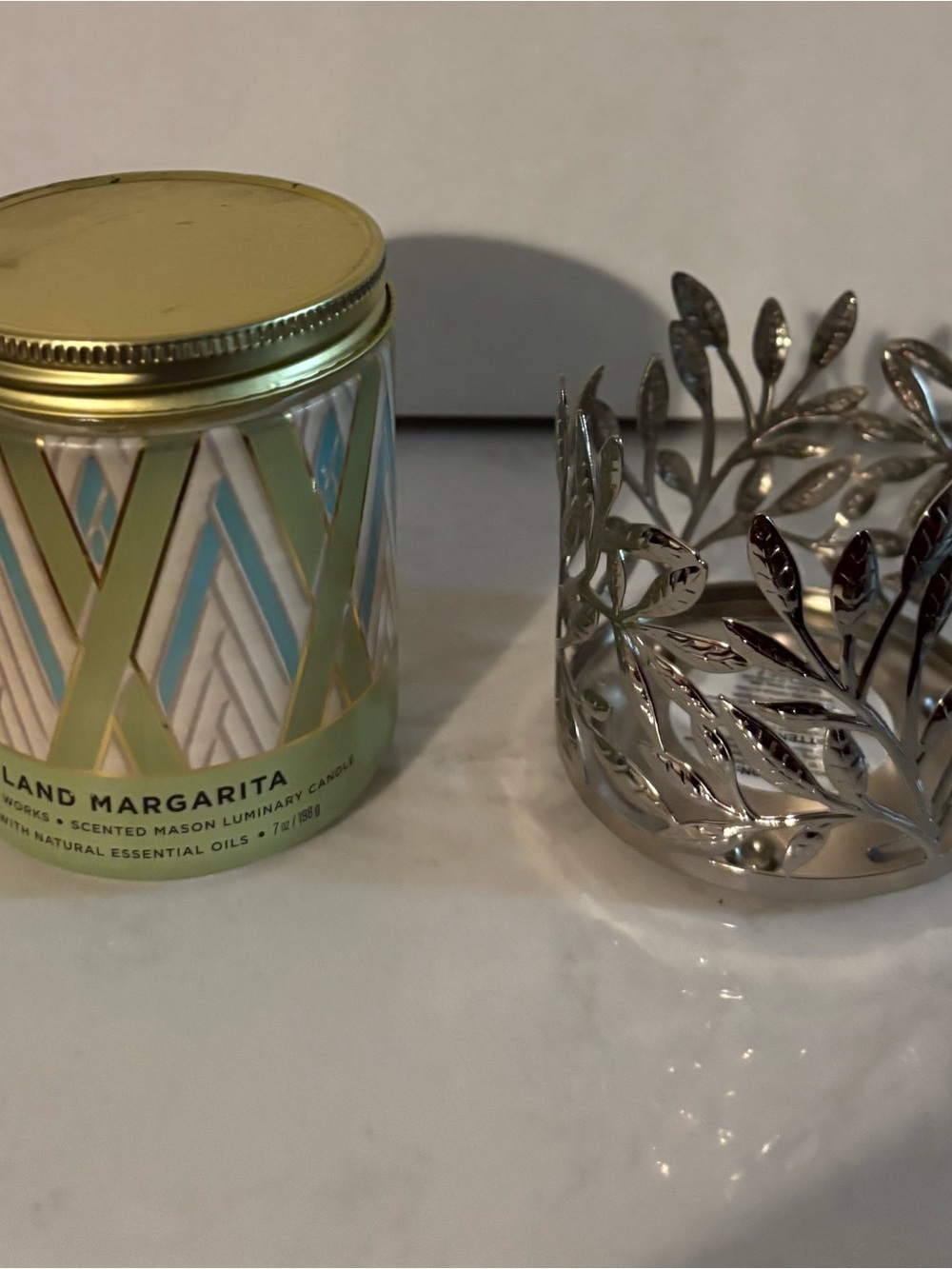 "Island Margarita" Scented Candle Tin with Silver Leaf Holder By Bath and Body